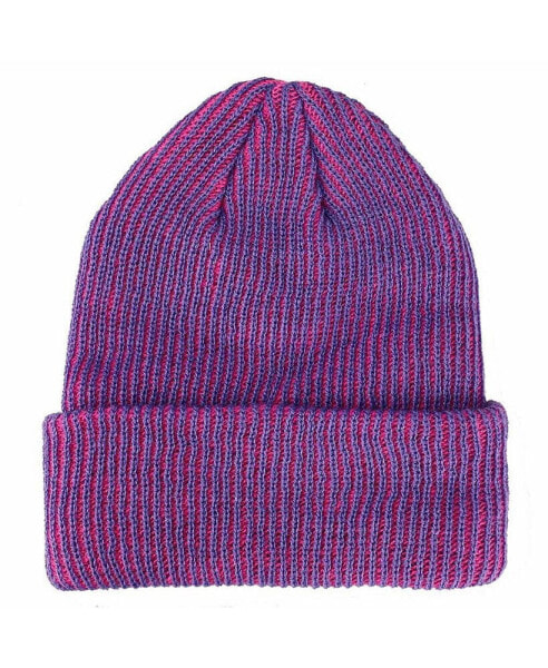 Men's JoJo's Bizarre Logo Flat Embroidery on Pink Purple Two-Tone Ribbed Acrylic Knitted Beanie Hat