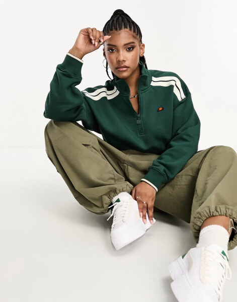 ellesse Innocenzo cropped half zip sweatshirt in dark green