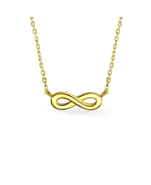 Simple Delicate Petite Romantic Eternity Figure Eight Symbol Love Knot 14K Yellow Real Gold Polished Station Infinity Pendant Necklace Girlfriend