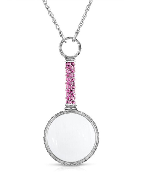 Pewter Crystal Magnifying Glass 30" Necklace