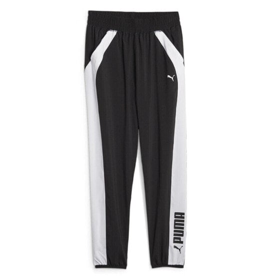 Puma Fit Woven Training Joggers Womens Black, White Casual Athletic Bottoms 5238