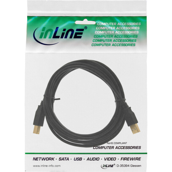 InLine USB 2.0 Cable Type A male / Type B female black - gold plated - 10m