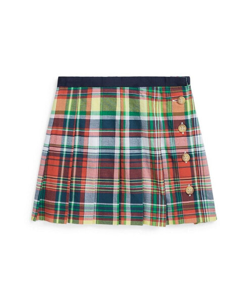 Toddler and Little Girls Pleated Cotton Madras Skirt