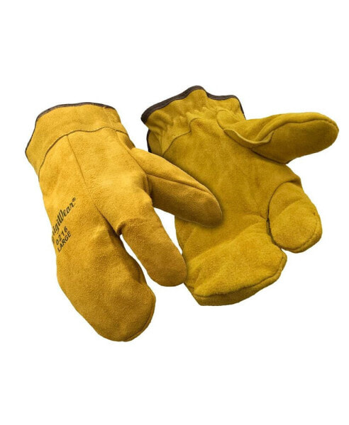 Men's Three Finger Split Leather Mitten Gloves