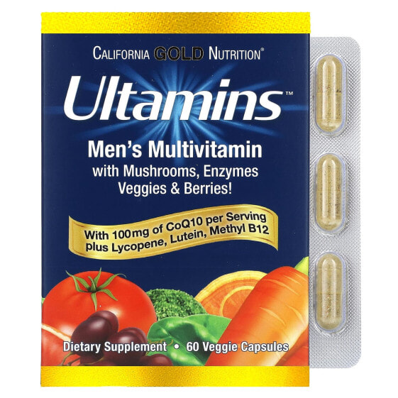 Ultamins Men's Multivitamin with CoQ10, Mushrooms, Enzymes, Veggies & Berries, 60 Veggie Capsules