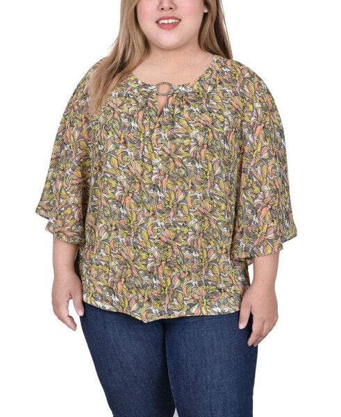 Plus Size Chiffon Poncho Top with Ring