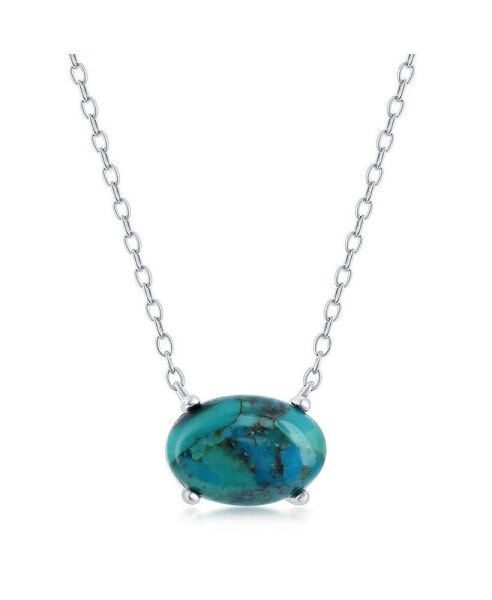 Sterling Silver Oval Reconstituted Turquoise Necklace