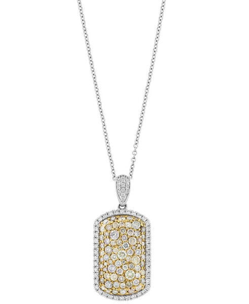 EFFY® Multicolor Diamond (1-1/8 ct. t.w.) & White Diamond (1/3 ct. t.w.) Halo Cluster Dog Tag 18" Pendant Necklace in 14k Two-Tone Gold