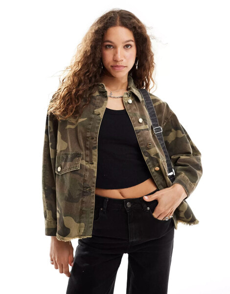 AllSaints Hettie shacket in green camo