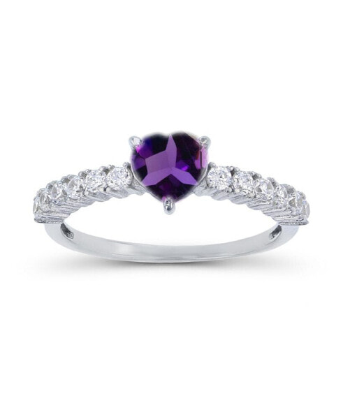 Cubic Zirconia in Sterling Silver Heart Amethyst and Round Ring