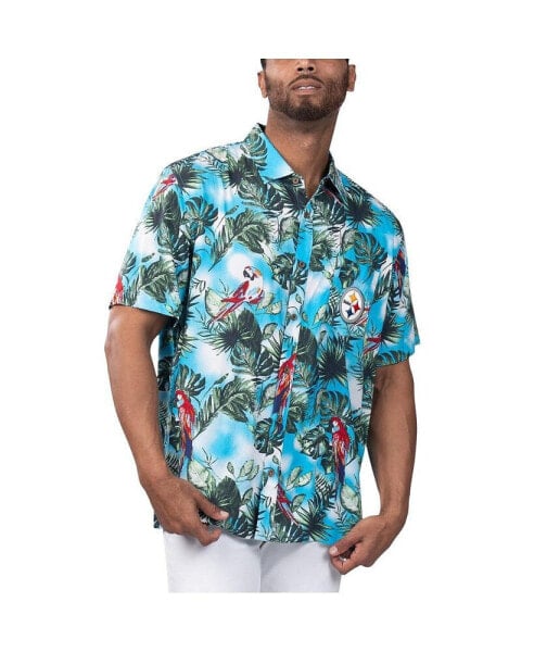 Men's Light Blue Pittsburgh Steelers Jungle Parrot Party Button-Up Shirt