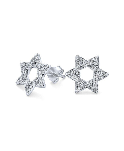 Open Cubic Zirconia Religious Judaic Hanukkah Pave AAA CZ Star Of David Stud Earrings For Bat Mitzvah For Women For Teen .925 Sterling Silver