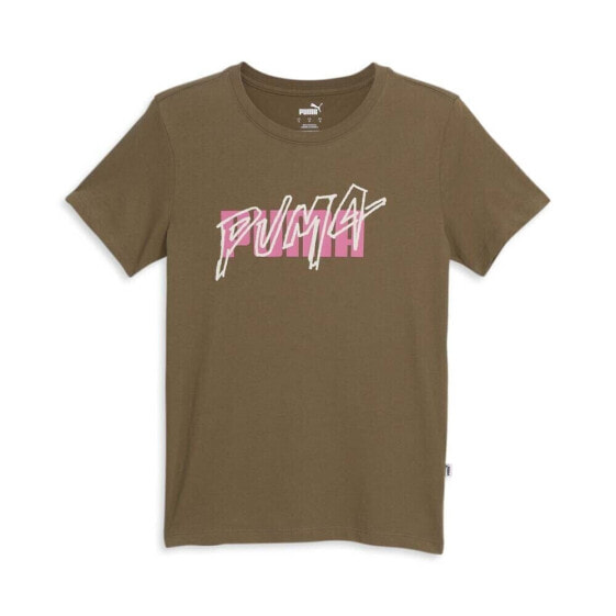 Puma See Double Logo Crew Neck Short Sleeve T-Shirt Womens Brown Casual Tops 679