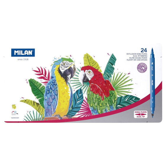 Фломастер MILAN Metal Box 24 Fine Brush Dual Tip Fibrepens