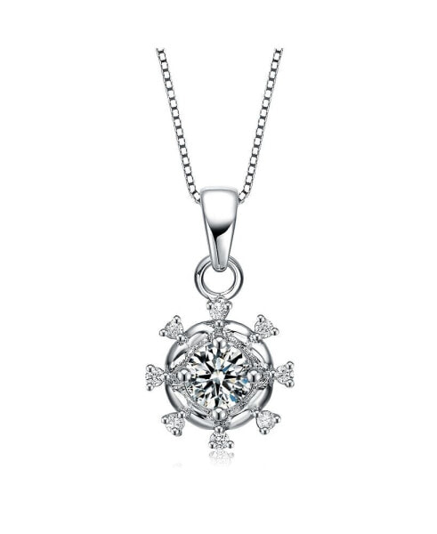 Cubic Zirconia White Gold plated Sterling Silver Round Pendant Surrounded With Hearts