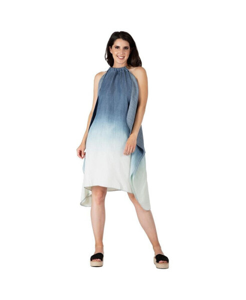 Women's Tencel Knee Length Tie-Dye Handkerchief Dress
