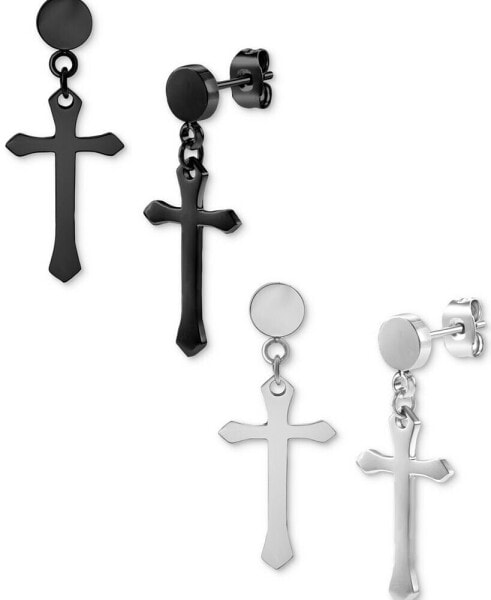2-Pc. Set Men's Cross Chain Drop Earrings in Stainless Steel & Black Ion-Plated Stainless Steel