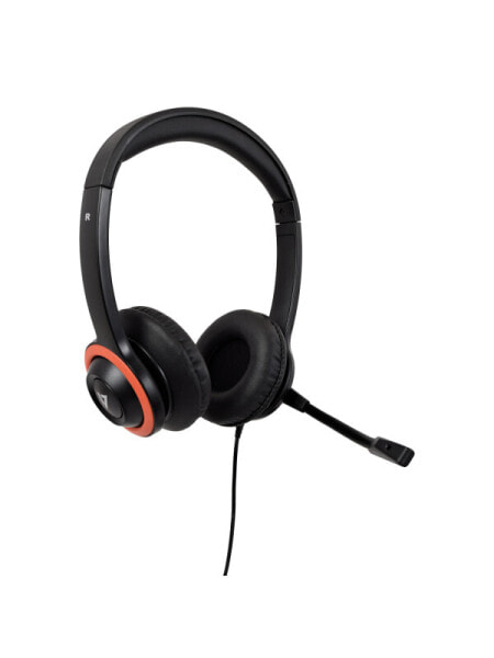 V7 Safesound Headset für die Schule mit Mikrofon - Lautstärkenbegrenzung - antimikrobiell - 2 m Kabel - 3,5 mm - Notebook - Computer - PC – schwarz - rot - Kopfhörer - Kopfband - Büro/Callcenter - Schwarz - 2 m - China