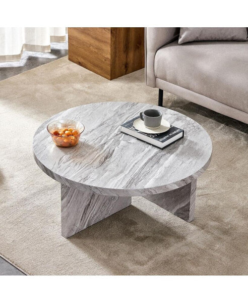 Circular Textured Coffee Table, 31.4-Inch Modern Gray Table