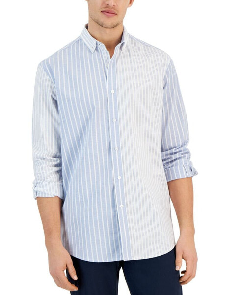 Men's Mixed Stripe Long Sleeve Button-Down Oxford Shirt, Created for Macy's