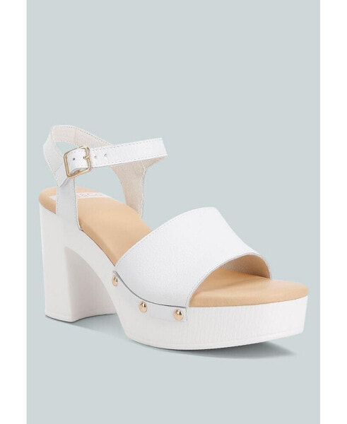 Sawor Leather High Block Sandals In White