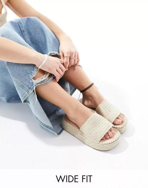 ASOS DESIGN Wide Fit Jordyn flatform espadrille sandals in natural