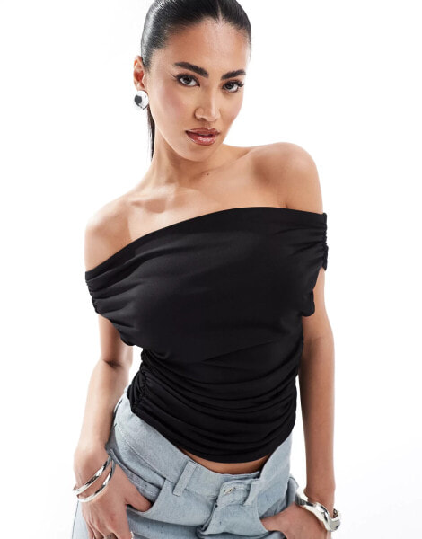 Simmi slinky bardot foldover top in black