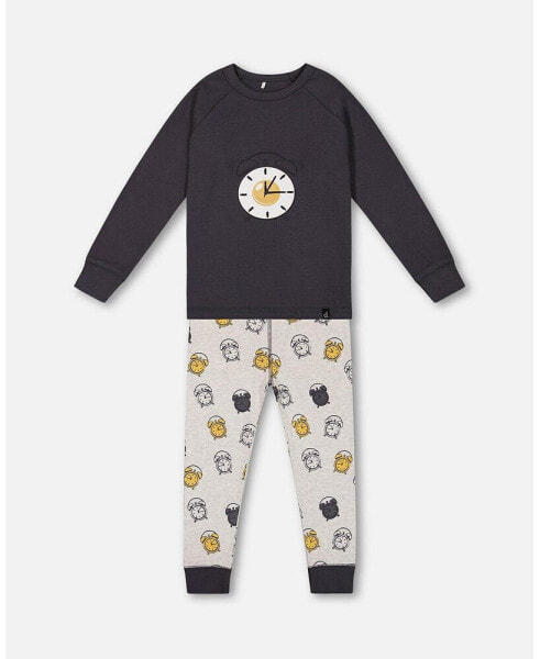 Baby Boys Baby Organic Cotton Two Piece Pajama Set Gray Printed Egg-O-Clock