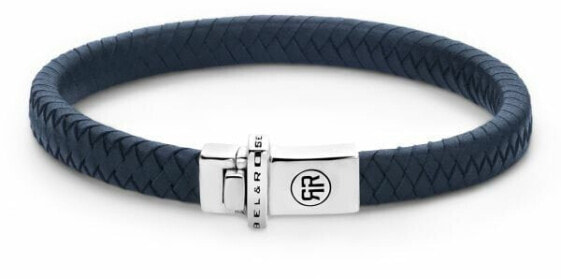 Blue leather bracelet Small Braided Blue RR-L0150-S