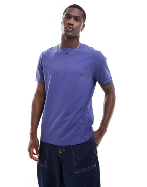 ASOS DESIGN essential crew neck t-shirt with roll sleeve in blue