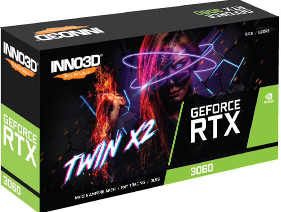 Видеокарта Inno3D GeForce RTX 3060 Twin X2, 8 ГБ, GDDR6,PCIe x16 40,7680 x 4320,128 бит