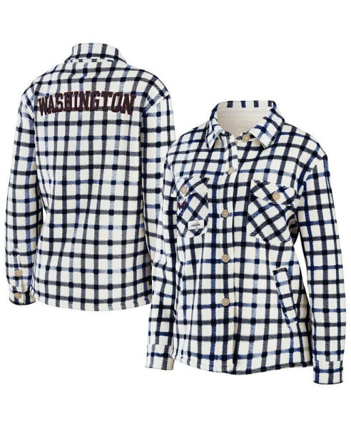 Women's Oatmeal Washington Capitals Plaid Button-Up Shirt Jacket