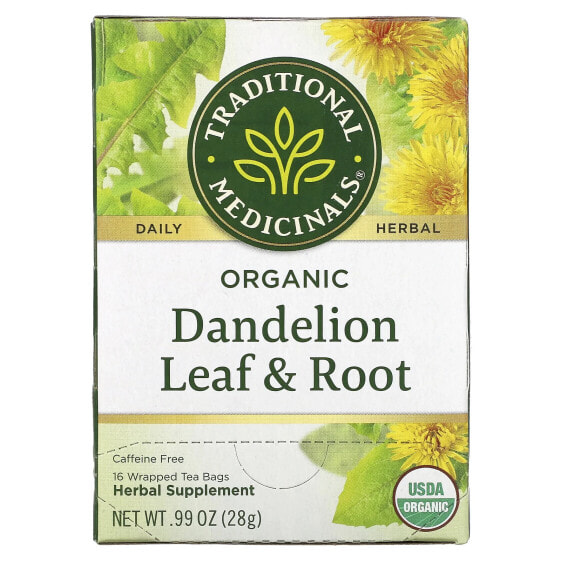 Чай травяной Organic Roasted Dandelion Root, Caffeine Free, 16 Wrapped Tea Bags, 0.85 oz (24 g) от Traditional Medicinals