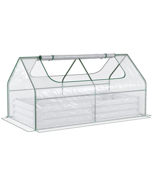 Galvanized Raised Garden Bed with Mini Greenhouse Cover, Outdoor Metal Planter Box with 2 Roll-Up Windows for Growing Flowers, Fruits, Vegetables, and Herbs, 73" x 38" x 36", Clear