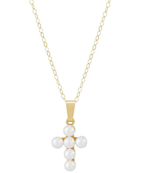 Macy's cultured Freshwater Pearl (3mm) Cross 15" Pendant Necklace in 14k Gold