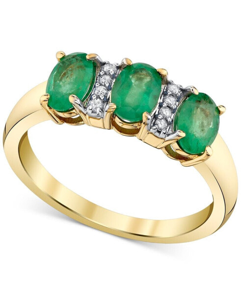 Emerald (1-1/2 ct. t.w.) & Diamond Accent Three Stone Oval Ring in 10k Gold