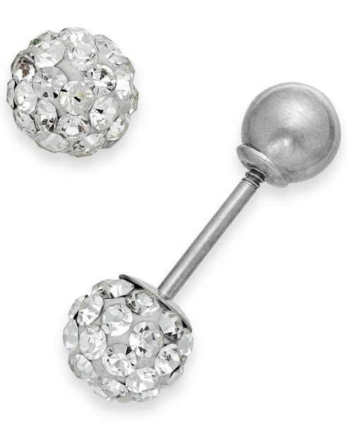 Children's Reversible Crystal Ball Stud Earrings in 14k White Gold