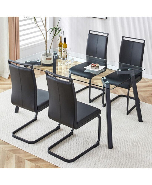 Rectangular Glass Dining Set with 4 Chairs