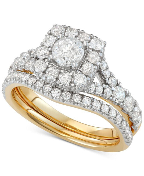 Кольцо Macy's Diamond Halo Bridal Set 2 ct. 14K Gold