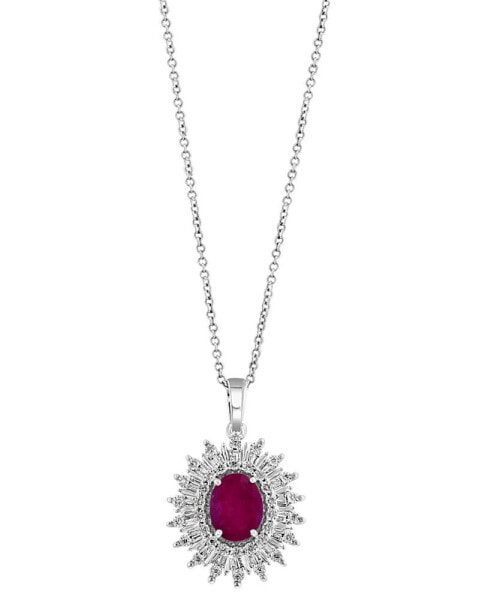 EFFY® Ruby (1-7/8 ct. t.w.) & Diamond (1/10 ct. t.w.) Halo 18" Pendant Necklace in 14k White Gold