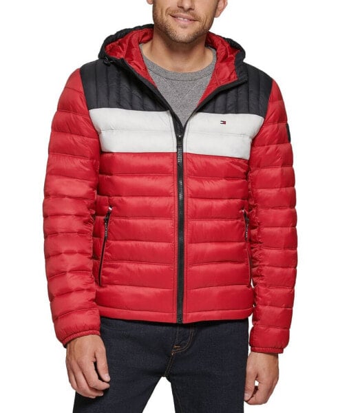 Men's Quilted Color Blocked Hooded Puffer Jacket