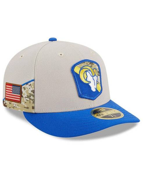 Головной убор New Era мужской кепка Stone, Royal Los Angeles Rams 2023 Salute To Service Low Profile 59FIFTY