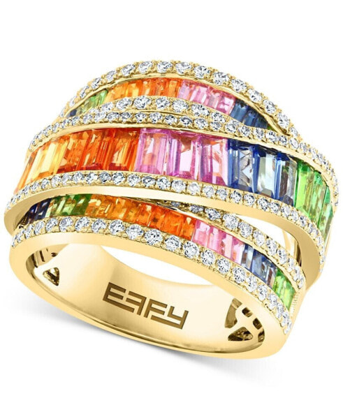 EFFY® Multi-Gemstone (6-3/8 ct. t.w.) & Diamond (3/4 ct. t.w.) Crossover Ring in 14k Gold