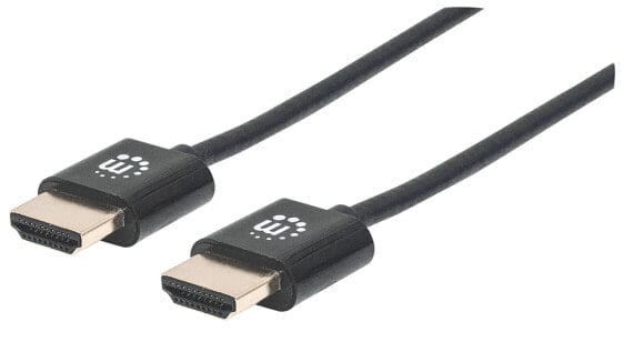 Manhattan HDMI Cable with Ethernet (Ultra Thin) - 4K@60Hz (Premium High Speed) - 0.5m - Male to Male - Black - Ultra HD 4k x 2k - Fully Shielded - Gold Plated Contacts - Lifetime Warranty - Polybag - 0.5 m - HDMI Type A (Standard) - HDMI Type A (Standard) - 3D - 18