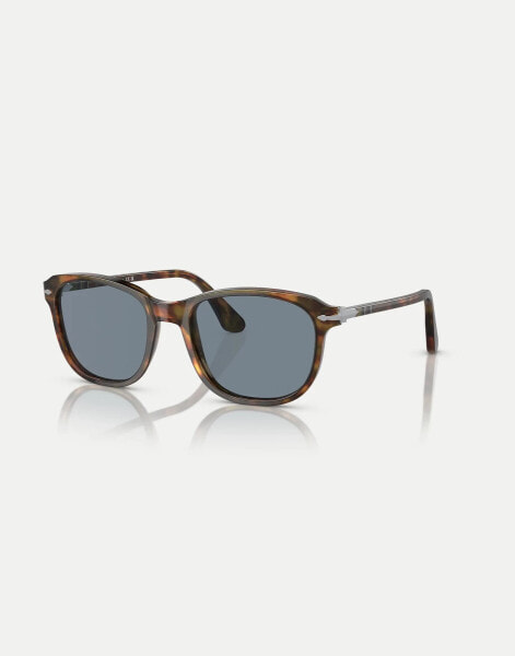 Persol po1935s rectangle sunglasses in tortoise with blue lens in caffe