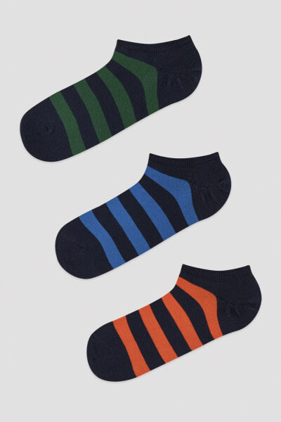 Erkek Kalın Şerit Detaylı 3lü Sneaker Çorabı