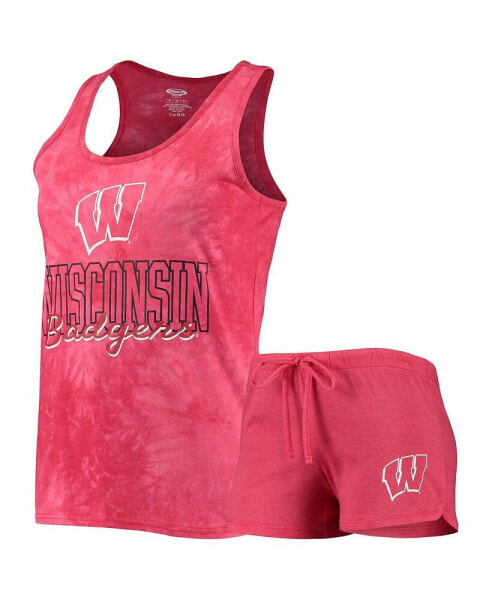 Women's Red Wisconsin Badgers Billboard Tie-Dye Tank Top and Shorts Set