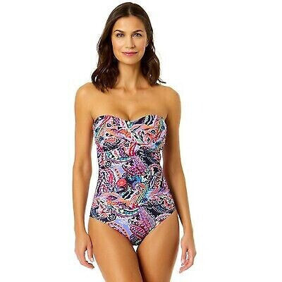Anne Cole Women's Paisley Parade Twist Front Shirred One Piece Swimsuit - Multi