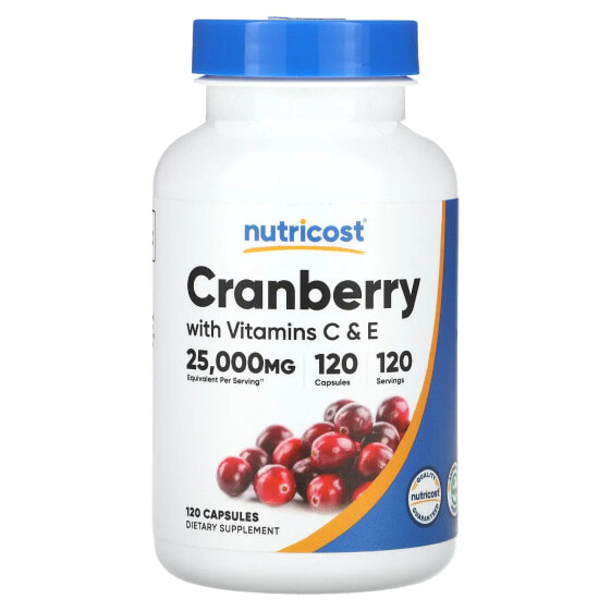 Витамины для здоровья мочеполовой системы Nutricost Cranberry с витаминами C & E, 120 капсул