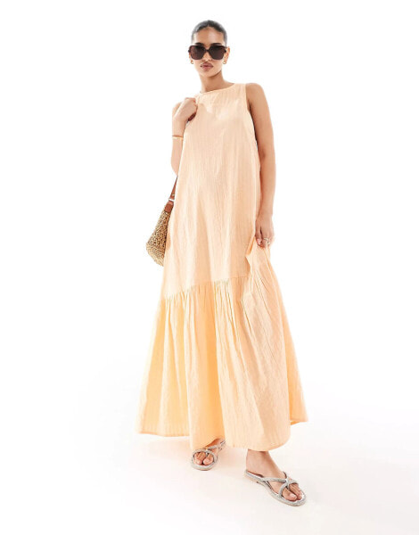 ASOS DESIGN sleeveless racer smock with tiered skirt in peach fuzz